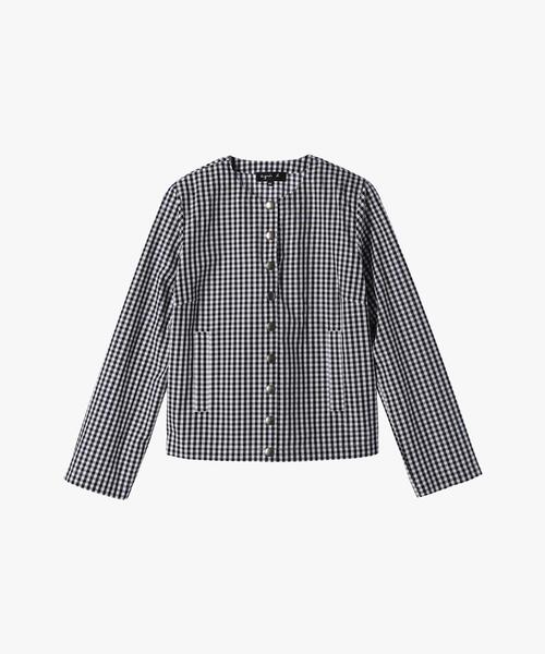 agnes b.(アニエスベー)の「ギンガムチェック コットン 長袖 シャツカーディガン(シャツ/ブラウス・レディース・ブラック・36/38)」の1枚目の写真