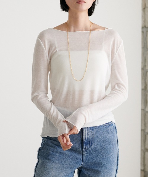 LARUTA（ラルータ）の「【LARUTA】［Web限定］とろみシアーロンT（Tシャツ/カットソー・レディース・オフホワイト/ライトグレー/イエロー/スミクロ・FREE）」の2枚目の写真