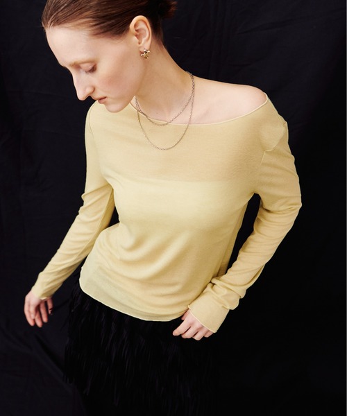 LARUTA（ラルータ）の「【LARUTA】［Web限定］とろみシアーロンT（Tシャツ/カットソー・レディース・オフホワイト/ライトグレー/イエロー/スミクロ・FREE）」の4枚目の写真