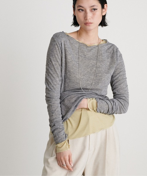 LARUTA（ラルータ）の「【LARUTA】［Web限定］とろみシアーロンT（Tシャツ/カットソー・レディース・オフホワイト/ライトグレー/イエロー/スミクロ・FREE）」の3枚目の写真