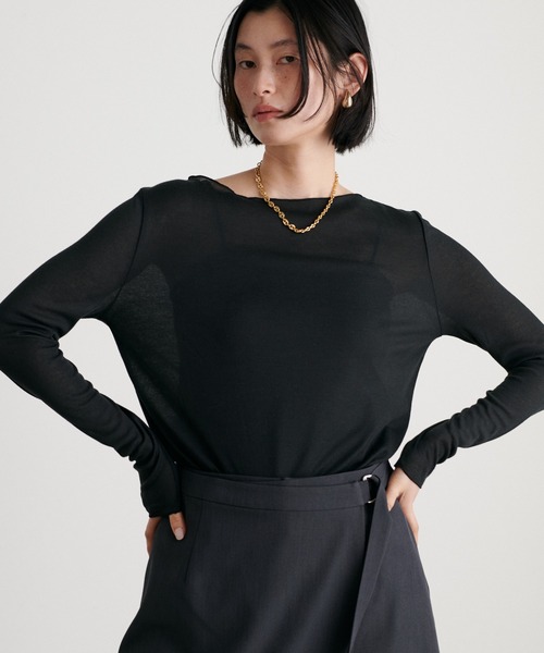 LARUTA（ラルータ）の「【LARUTA】［Web限定］とろみシアーロンT（Tシャツ/カットソー・レディース・オフホワイト/ライトグレー/イエロー/スミクロ・FREE）」の14枚目の写真