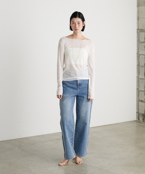 LARUTA（ラルータ）の「【LARUTA】［Web限定］とろみシアーロンT（Tシャツ/カットソー・レディース・オフホワイト/ライトグレー/イエロー/スミクロ・FREE）」の9枚目の写真