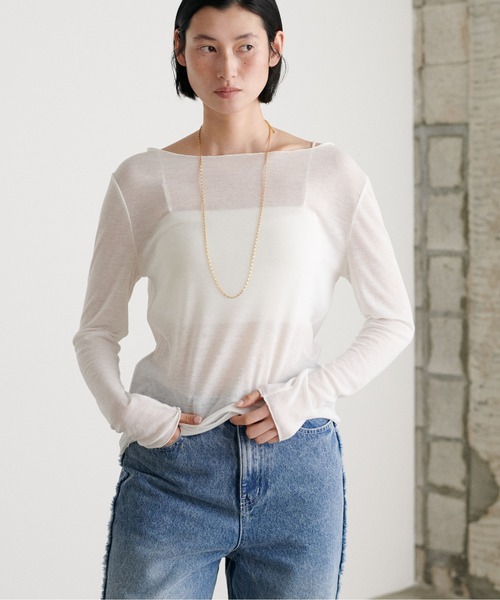 LARUTA（ラルータ）の「【LARUTA】［Web限定］とろみシアーロンT（Tシャツ/カットソー・レディース・オフホワイト/ライトグレー/イエロー/スミクロ・FREE）」の7枚目の写真