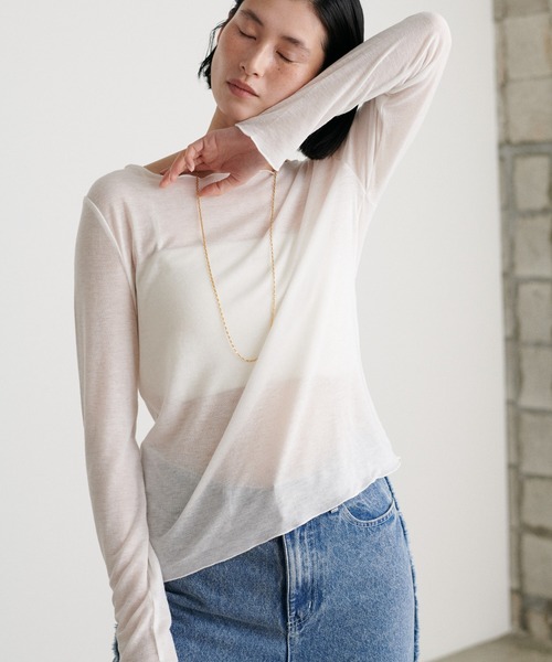 LARUTA（ラルータ）の「【LARUTA】［Web限定］とろみシアーロンT（Tシャツ/カットソー・レディース・オフホワイト/ライトグレー/イエロー/スミクロ・FREE）」の8枚目の写真