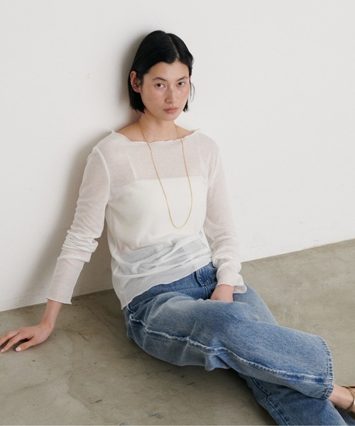 LARUTA（ラルータ）の「【LARUTA】［Web限定］とろみシアーロンT（Tシャツ/カットソー・レディース・オフホワイト/ライトグレー/イエロー/スミクロ・FREE）」の6枚目の写真