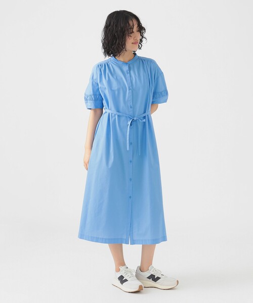 B:MING by BEAMS（ビーミングバイビームス）の「袖ギャザー ワンピース（S～M）【洗濯可・イージーケア】（シャツワンピース・レディース・オフホワイト/ネイビー/サックスブルー・MEDIUM/SMALL）」の3枚目の写真