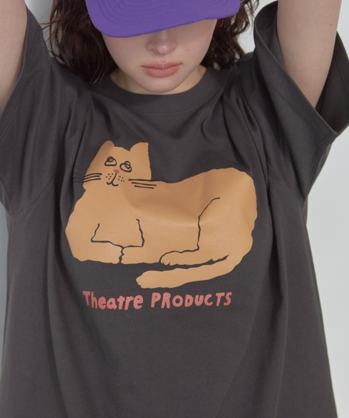 THEATRE PRODUCTS（シアタープロダクツ）の「【THEATRE PRODUCTS ｜ Shiomi Wadaコラボ】プリントTシャツ フラワー/ネコ（Tシャツ/カットソー・レディース・ブラック/ホワイト系2/ブルー/ホワイト・FREE）」の8枚目の写真