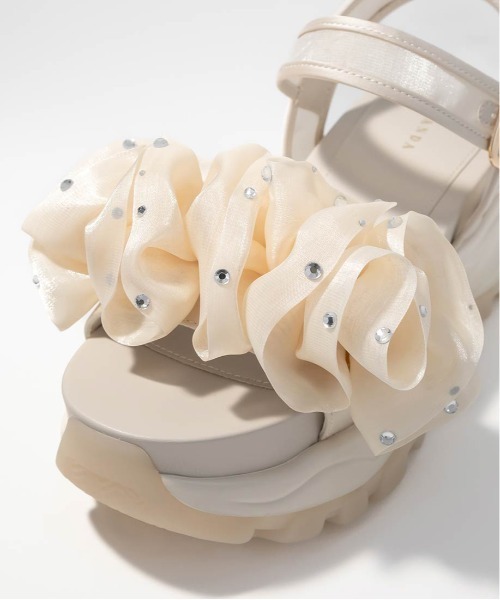 RANDA ボリュームフリルスポーツサンダル ベージュ Mサイズ ランダ RANDA ☆ ボリュームフリルスポーツサンダル （BEIGE