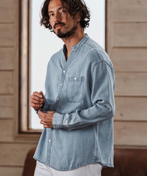 felkod（フィルコッド）の「ms6008- Chambray Band collar Long Sleeve Shirts バンドカラーシャツ（シャツ/ブラウス・メンズ・ライトブルー/インディゴブルー・S/L/M）」の2枚目の写真