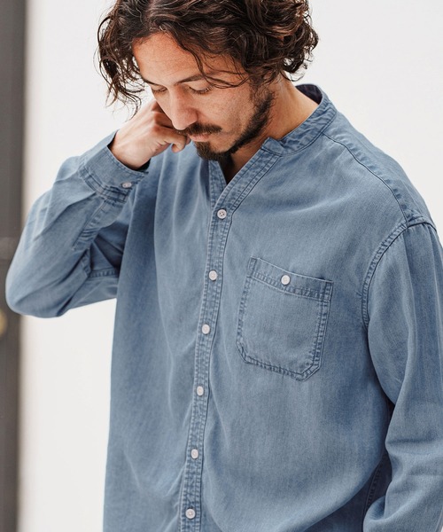 felkod（フィルコッド）の「ms6008- Chambray Band collar Long Sleeve Shirts バンドカラーシャツ（シャツ/ブラウス・メンズ・ライトブルー/インディゴブルー・S/L/M）」の3枚目の写真