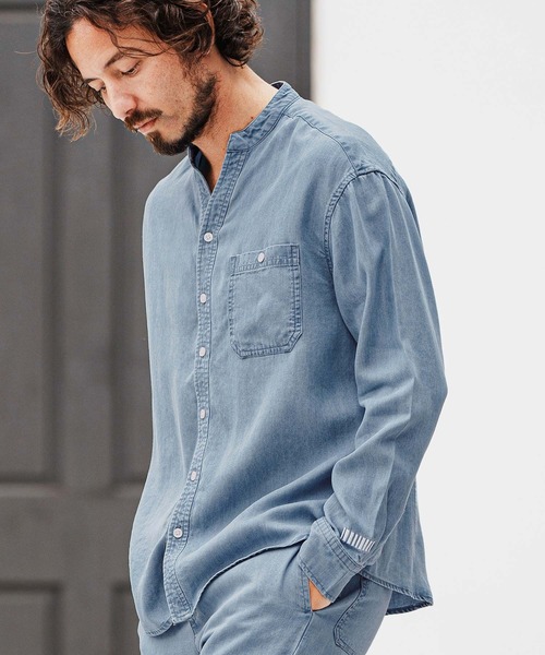 felkod（フィルコッド）の「ms6008- Chambray Band collar Long Sleeve Shirts バンドカラーシャツ（シャツ/ブラウス・メンズ・ライトブルー/インディゴブルー・S/L/M）」の4枚目の写真