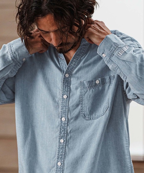 felkod（フィルコッド）の「ms6008- Chambray Band collar Long Sleeve Shirts バンドカラーシャツ（シャツ/ブラウス・メンズ・ライトブルー/インディゴブルー・S/L/M）」の9枚目の写真
