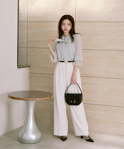 PROPORTION BODY DRESSING（プロポーションボディドレッシング）の「リボン付き楊柳ブラウス / 1215110309（シャツ/ブラウス・レディース・ベージュ/ライトグリーン/ホワイト・SMALL/MEDIUM）」の4枚目の写真