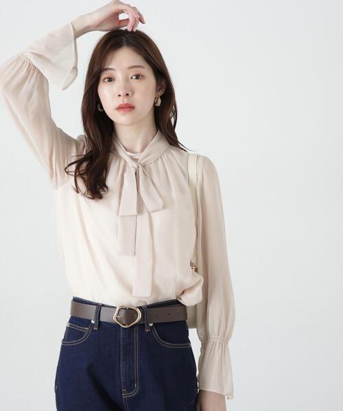 PROPORTION BODY DRESSING（プロポーションボディドレッシング）の「リボン付き楊柳ブラウス / 1215110309（シャツ/ブラウス・レディース・ベージュ/ライトグリーン/ホワイト・SMALL/MEDIUM）」の2枚目の写真