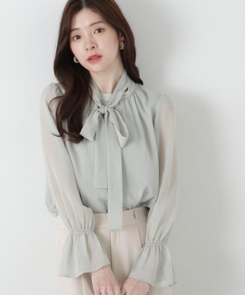 PROPORTION BODY DRESSING（プロポーションボディドレッシング）の「リボン付き楊柳ブラウス / 1215110309（シャツ/ブラウス・レディース・ベージュ/ライトグリーン/ホワイト・SMALL/MEDIUM）」の3枚目の写真