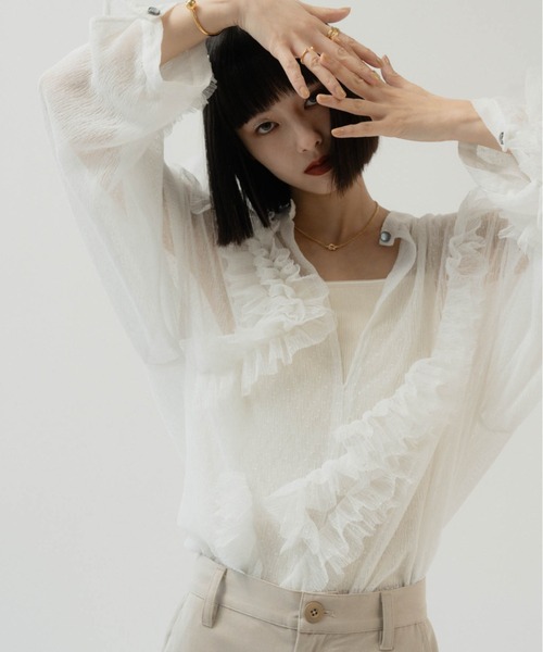 Knuth Marf（クヌースマーフ）の「tulle design blouse（シャツ/ブラウス・レディース・ブラック/ホワイト・FREE）」の3枚目の写真