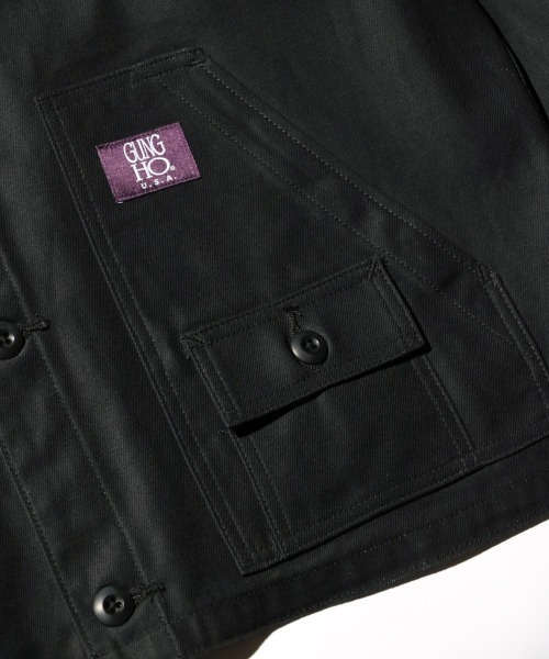 GUNG HO(ガンホー)の「GUNG HO / ガンホー THE EXPEDITION JACKET エクスペディションジャケット エンジニアジャケット ファティーグジャケット コットンバックサテン(ブルゾン・メンズ・オリーブ/ブラック・MEDIUM/LARGE/SMALL/X-LARGE)」の14枚目の写真