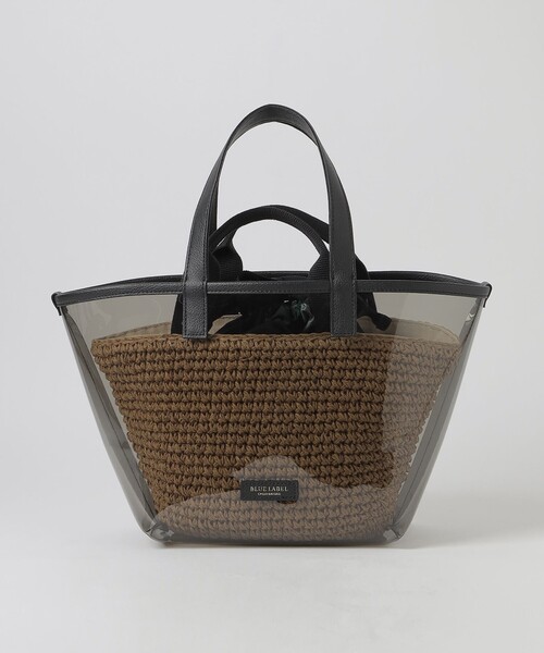 BLUE LABEL CRESTBRIDGE クリアハンドバッグ クリアPVCキャットプリントトート｜ブルーレーベルブラック