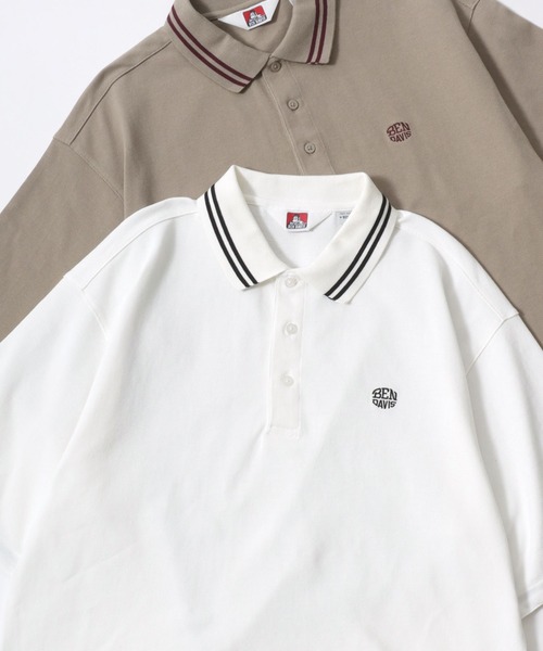 BEN DAVIS(ベンデイビス)の「BEN DAVIS/ベンデイビス ELLIPSE EMB POLO SHIRT/オーバーサイズ カノコ ロゴ ワンポイント刺繍 襟ライン 半袖ポロシャツ/レディース メンズ(ポロシャツ・メンズ・サンドベージュ/ネイビー/ブラック/オフホワイト・M/L/XL)」の1枚目の写真