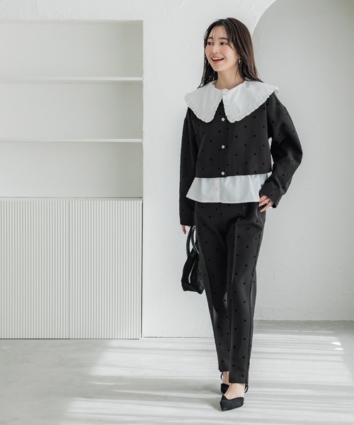 coca（coca）（コカ）の「フロッキードットジャケット（ブルゾン・レディース・ブラック・S/L/M）」の6枚目の写真