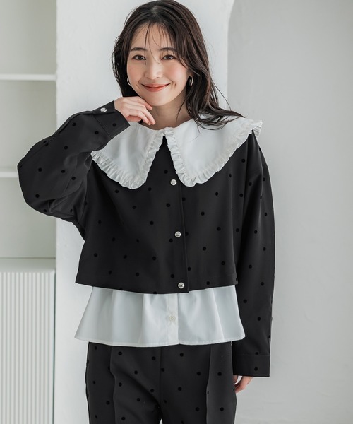 coca（coca）（コカ）の「フロッキードットジャケット（ブルゾン・レディース・ブラック・S/L/M）」の8枚目の写真