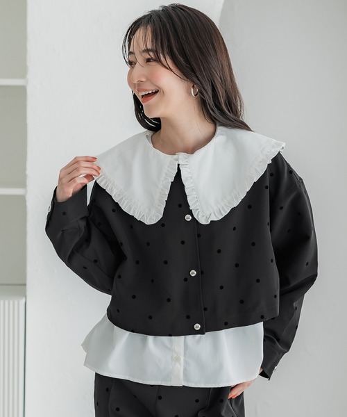 coca（coca）（コカ）の「フロッキードットジャケット（ブルゾン・レディース・ブラック・S/L/M）」の10枚目の写真