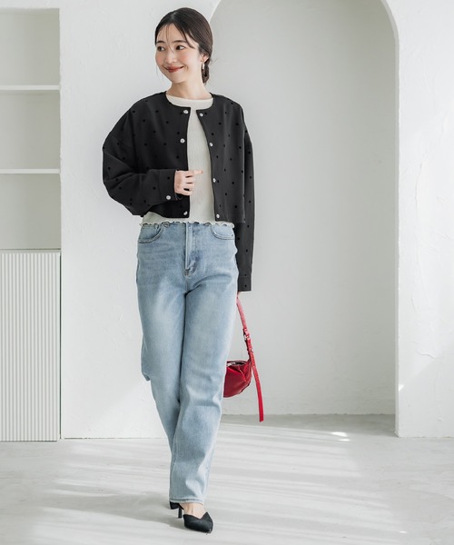 coca（coca）（コカ）の「フロッキードットジャケット（ブルゾン・レディース・ブラック・S/L/M）」の2枚目の写真