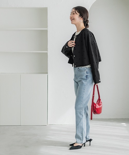 coca（coca）（コカ）の「フロッキードットジャケット（ブルゾン・レディース・ブラック・S/L/M）」の3枚目の写真