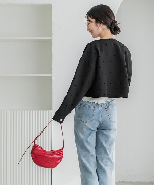 coca（coca）（コカ）の「フロッキードットジャケット（ブルゾン・レディース・ブラック・S/L/M）」の5枚目の写真