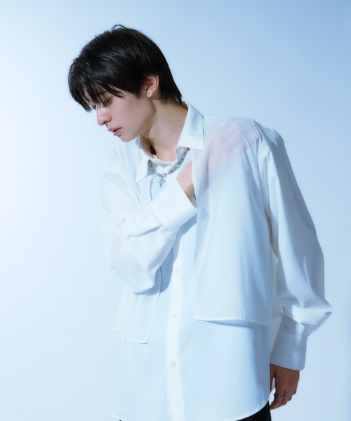Ellno Loset（エルノロゼット）の「シアーフラシレイヤードシャツ（シャツ/ブラウス・メンズ・オフホワイト/ブラック・MEDIUM/SMALL/LARGE）」の2枚目の写真