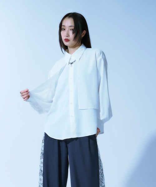 Ellno Loset（エルノロゼット）の「シアーフラシレイヤードシャツ（シャツ/ブラウス・メンズ・オフホワイト/ブラック・MEDIUM/SMALL/LARGE）」の8枚目の写真