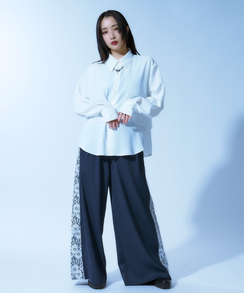 Ellno Loset（エルノロゼット）の「シアーフラシレイヤードシャツ（シャツ/ブラウス・メンズ・オフホワイト/ブラック・MEDIUM/SMALL/LARGE）」の10枚目の写真