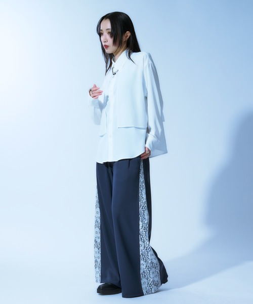 Ellno Loset（エルノロゼット）の「シアーフラシレイヤードシャツ（シャツ/ブラウス・メンズ・オフホワイト/ブラック・MEDIUM/SMALL/LARGE）」の11枚目の写真
