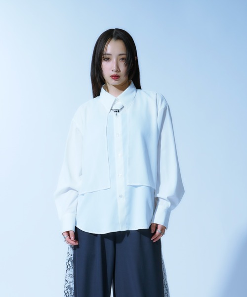 Ellno Loset（エルノロゼット）の「シアーフラシレイヤードシャツ（シャツ/ブラウス・メンズ・オフホワイト/ブラック・MEDIUM/SMALL/LARGE）」の3枚目の写真