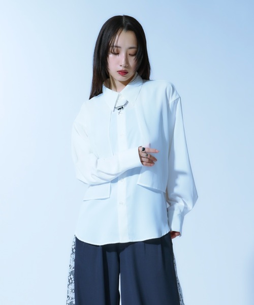 Ellno Loset（エルノロゼット）の「シアーフラシレイヤードシャツ（シャツ/ブラウス・メンズ・オフホワイト/ブラック・MEDIUM/SMALL/LARGE）」の4枚目の写真