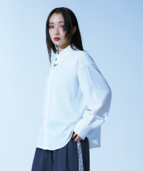 Ellno Loset（エルノロゼット）の「シアーフラシレイヤードシャツ（シャツ/ブラウス・メンズ・オフホワイト/ブラック・MEDIUM/SMALL/LARGE）」の6枚目の写真