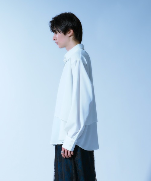 Ellno Loset（エルノロゼット）の「シアーフラシレイヤードシャツ（シャツ/ブラウス・メンズ・オフホワイト/ブラック・MEDIUM/SMALL/LARGE）」の15枚目の写真