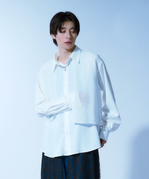 Ellno Loset（エルノロゼット）の「シアーフラシレイヤードシャツ（シャツ/ブラウス・メンズ・オフホワイト/ブラック・MEDIUM/SMALL/LARGE）」の12枚目の写真
