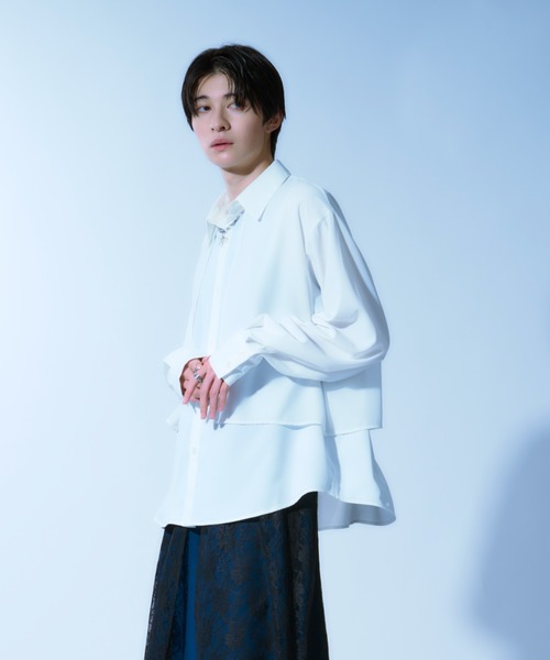 Ellno Loset（エルノロゼット）の「シアーフラシレイヤードシャツ（シャツ/ブラウス・メンズ・オフホワイト/ブラック・MEDIUM/SMALL/LARGE）」の13枚目の写真