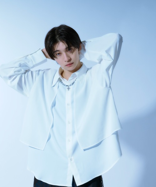 Ellno Loset（エルノロゼット）の「シアーフラシレイヤードシャツ（シャツ/ブラウス・メンズ・オフホワイト/ブラック・MEDIUM/SMALL/LARGE）」の17枚目の写真