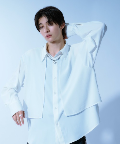 Ellno Loset（エルノロゼット）の「シアーフラシレイヤードシャツ（シャツ/ブラウス・メンズ・オフホワイト/ブラック・MEDIUM/SMALL/LARGE）」の18枚目の写真