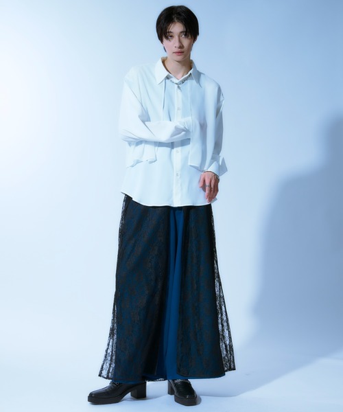 Ellno Loset（エルノロゼット）の「シアーフラシレイヤードシャツ（シャツ/ブラウス・メンズ・オフホワイト/ブラック・MEDIUM/SMALL/LARGE）」の20枚目の写真