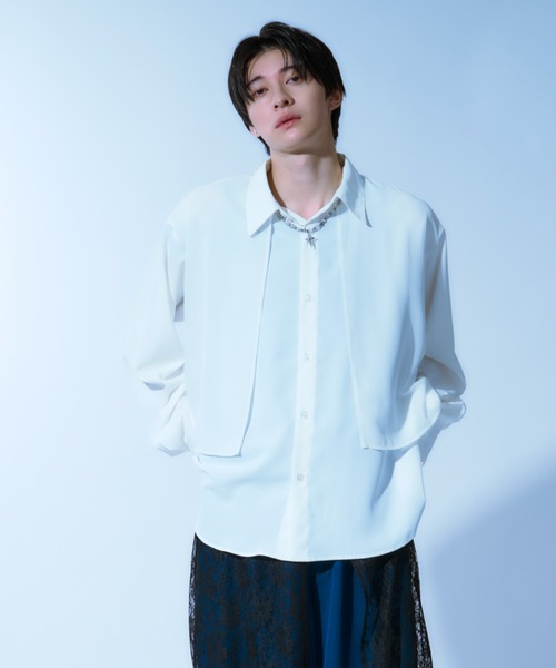 Ellno Loset（エルノロゼット）の「シアーフラシレイヤードシャツ（シャツ/ブラウス・メンズ・オフホワイト/ブラック・MEDIUM/SMALL/LARGE）」の21枚目の写真