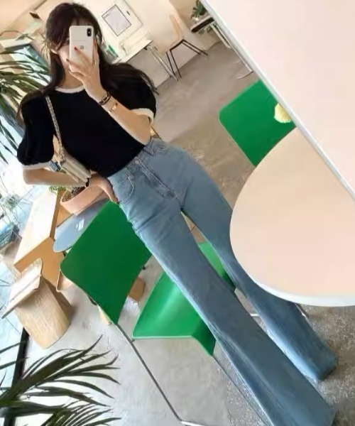 ハイウエストルーズベルボトムデニムパンツ HIGH WAIST BELL-BOTTOM DENIM PANTS ハイウエストベルボトム
