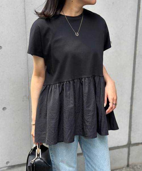 セール】バックジップドッキングペプラムプルオーバー（Tシャツ