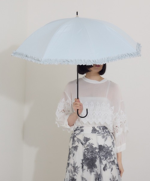 Paradise Picnic(パラダイスピクニック)の「because【遮光率100%】【晴雨兼用】PUヒートカットフリル日傘(長傘・レディース・ホワイト/ブラック/ライトブルー/パープル/グレー・FREE)」の21枚目の写真