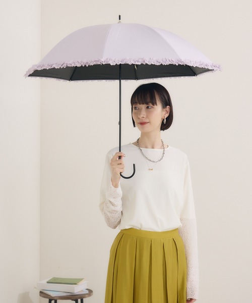 Paradise Picnic(パラダイスピクニック)の「because【遮光率100%】【晴雨兼用】PUヒートカットフリル日傘(長傘・レディース・ホワイト/ブラック/ライトブルー/パープル/グレー・FREE)」の12枚目の写真