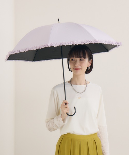 Paradise Picnic(パラダイスピクニック)の「because【遮光率100%】【晴雨兼用】PUヒートカットフリル日傘(長傘・レディース・ホワイト/ブラック/ライトブルー/パープル/グレー・FREE)」の13枚目の写真