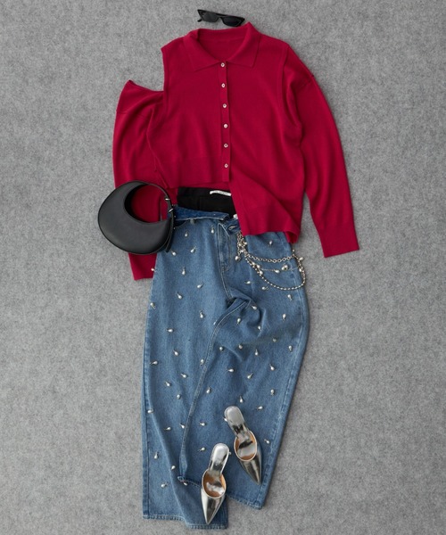 JOSE MOON(ジョゼムーン)の「POLOKNIT CARDIGAN/ポロニットカーディガン(カーディガン/ボレロ・レディース・ピンク系その他/ホワイト/ブルー/チャコールグレー・FREE)」の1枚目の写真