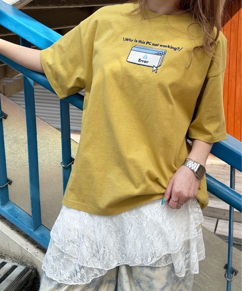 DOUBLE NAME(ダブルネーム)の「Set up my computer BACK刺しゅうTEE(Tシャツ/カットソー・レディース・ブラック/オフホワイト/ブルー/イエロー・FREE)」の11枚目の写真